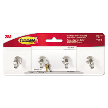 Command™ Decorative Key Rail, 8w X 1 1-2d X 2 1-8h, Black-silver, 4 Hooks-pack freeshipping - TVN Wholesale
